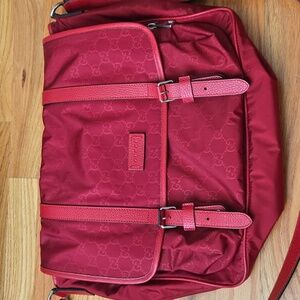 Used Unisex Gucci Guccissima Nylon Monogram Messenger Bag Vibrant Red